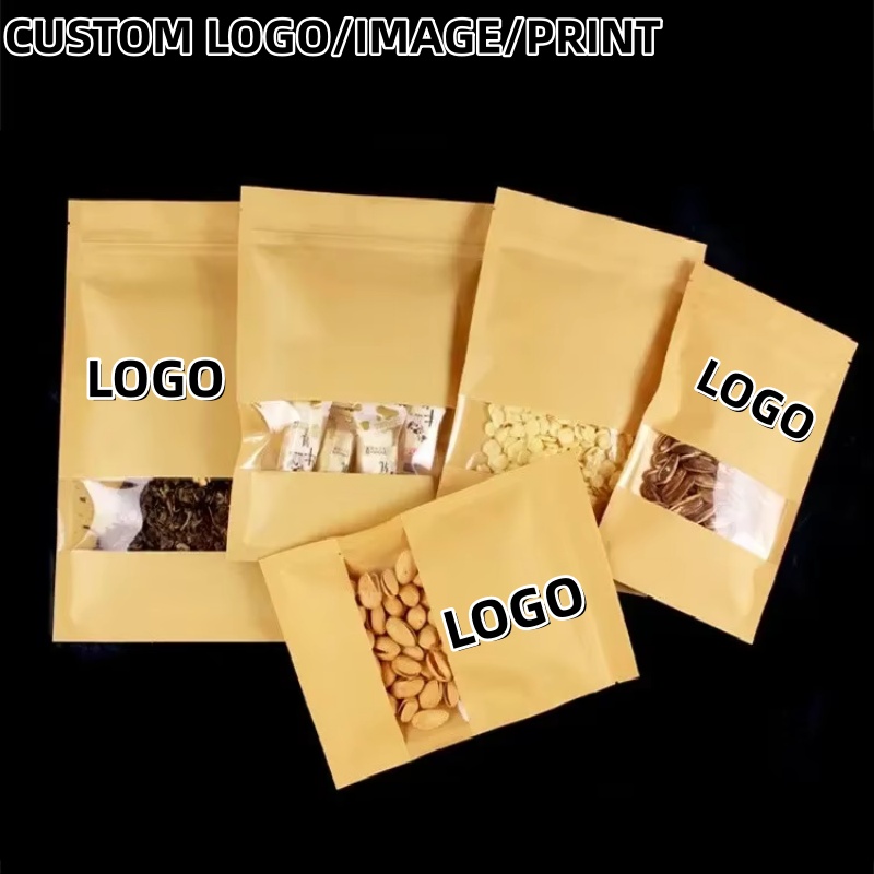 Food Snacks Logos - Kantong Ziplock Kertas Kraft Alas Datar