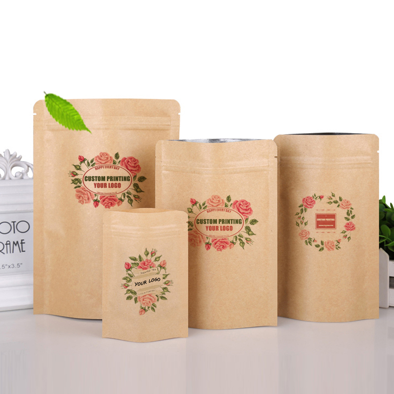 Food Snacks Logos - Kemasan Kantong Kertas Kraft Coklat Custom